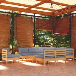 Juego de muebles de jardín 11 pzas y cojines madera maciza pino
