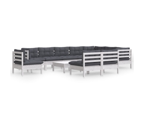 Muebles de jardín 11 pzas con cojines blanco madera de pino