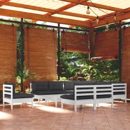 Muebles de jardín 11 pzas con cojines blanco madera de pino