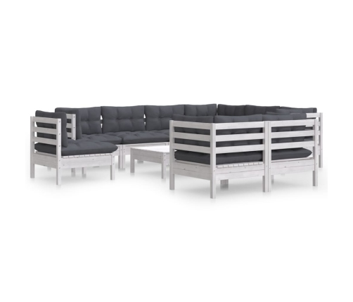 Muebles de jardín 10 pzas con cojines blanco madera maciza pino