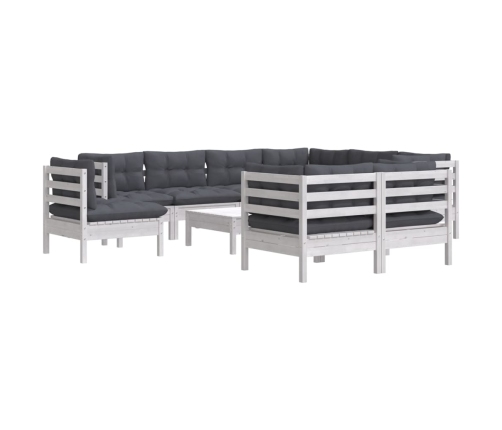 Muebles de jardín 10 pzas con cojines blanco madera maciza pino