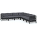 Muebles de jardín 7 pzas y cojines negro madera maciza de pino