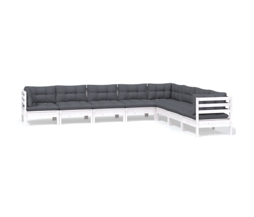 Muebles de jardín 8 pzas y cojines blanco madera maciza de pino