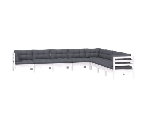 Muebles de jardín 8 pzas y cojines blanco madera maciza de pino