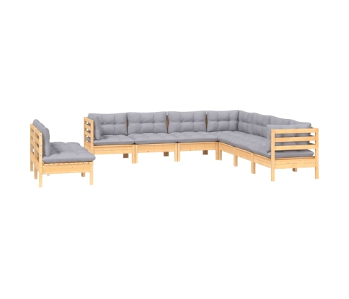 Juego de muebles de jardín 9 pzas y cojines madera maciza pino