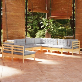 Juego de muebles de jardín 9 pzas y cojines madera maciza pino