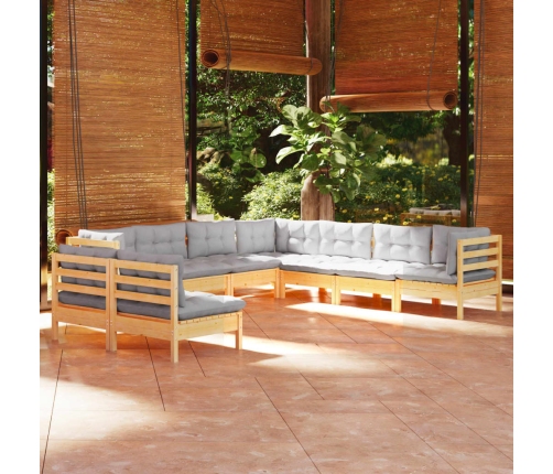 Juego de muebles de jardín 9 pzas y cojines madera maciza pino