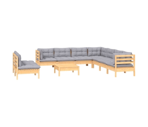 Juego de muebles de jardín 10 pzas y cojines madera maciza pino