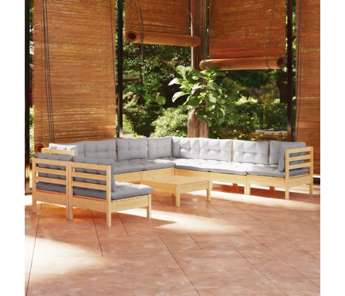 Juego de muebles de jardín 10 pzas y cojines madera maciza pino