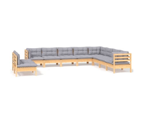 Juego de muebles de jardín 10 pzas y cojines madera maciza pino
