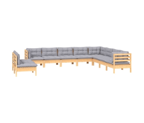 Juego de muebles de jardín 10 pzas y cojines madera maciza pino