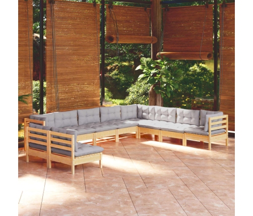 Juego de muebles de jardín 10 pzas y cojines madera maciza pino