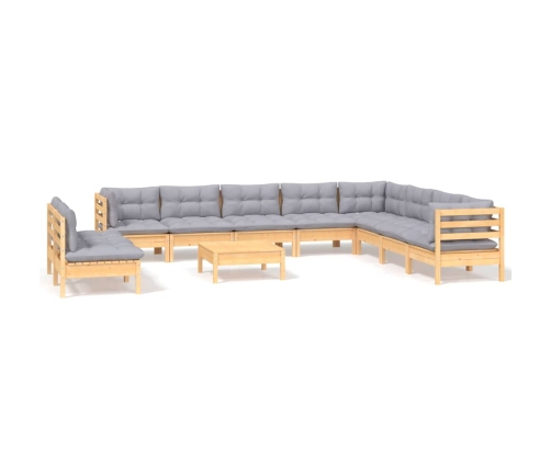 Juego de muebles de jardín 11 pzas y cojines madera maciza pino
