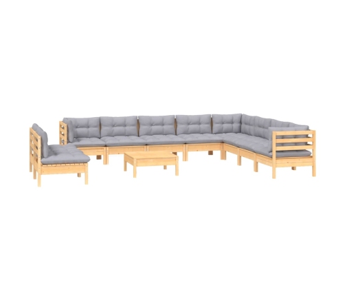 Juego de muebles de jardín 11 pzas y cojines madera maciza pino