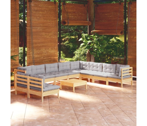 Juego de muebles de jardín 11 pzas y cojines madera maciza pino