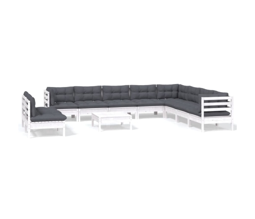 Muebles de jardín 11 pzas con cojines blanco madera de pino