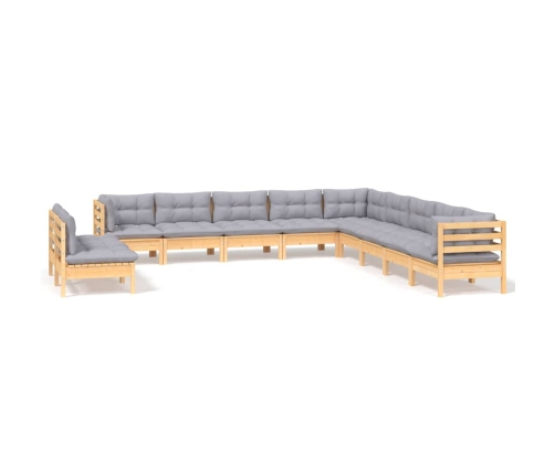 Juego de muebles de jardín 11 pzas y cojines madera maciza pino