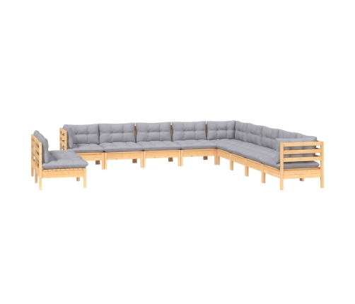 Juego de muebles de jardín 11 pzas y cojines madera maciza pino