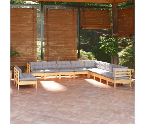 Juego de muebles de jardín 11 pzas y cojines madera maciza pino