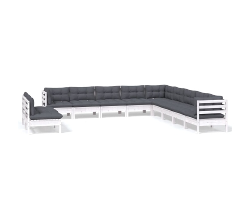 Muebles de jardín 11 pzas y cojines blanco madera maciza pino