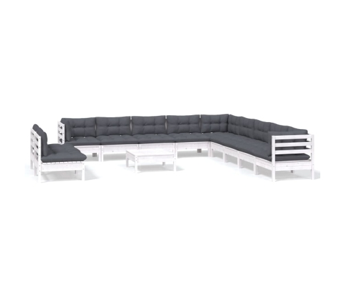 Muebles de jardín 12 pzas con cojines blanco madera maciza pino