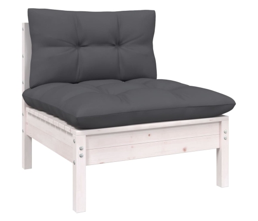 Muebles de jardín 12 pzas con cojines blanco madera maciza pino