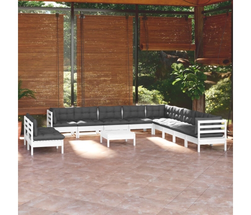 Muebles de jardín 12 pzas con cojines blanco madera maciza pino