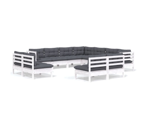 Muebles de jardín 11 pzas y cojines blanco madera maciza pino
