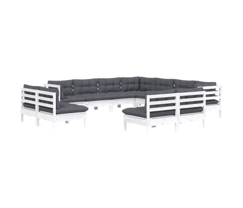 Muebles de jardín 11 pzas y cojines blanco madera maciza pino
