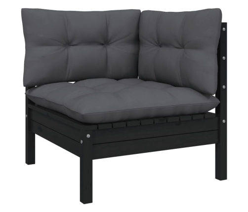 Muebles de jardín 13 pzas y cojines negro madera maciza de pino