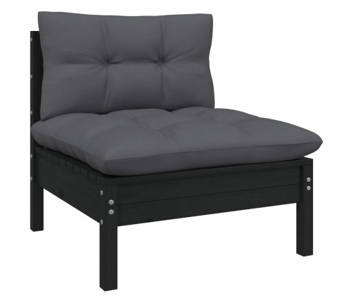 Muebles de jardín 13 pzas y cojines negro madera maciza de pino