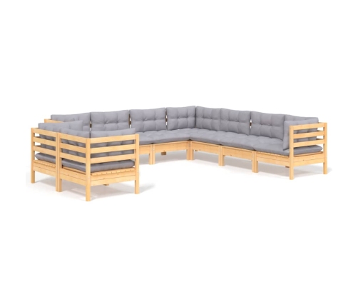 Juego de muebles de jardín 9 pzas y cojines madera maciza pino