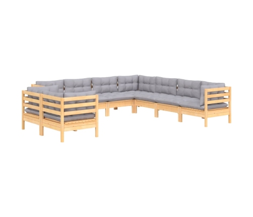 Juego de muebles de jardín 9 pzas y cojines madera maciza pino