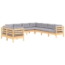 Juego de muebles de jardín 9 pzas y cojines madera maciza pino