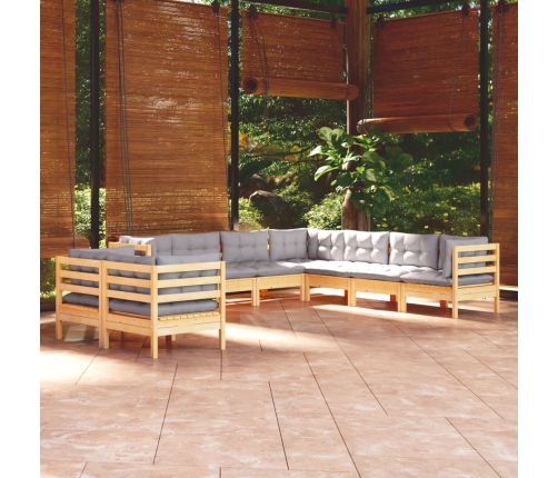Juego de muebles de jardín 9 pzas y cojines madera maciza pino