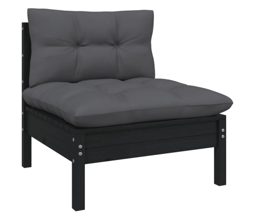 Muebles de jardín 9 pzas y cojines negro madera maciza de pino