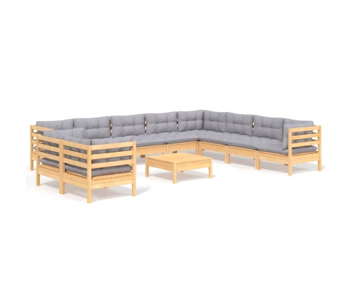 Juego de muebles de jardín 11 pzas y cojines madera maciza pino