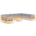 Juego de muebles de jardín 11 pzas y cojines madera maciza pino