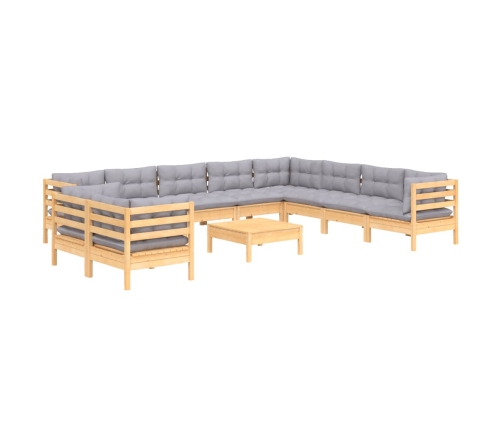 Juego de muebles de jardín 11 pzas y cojines madera maciza pino