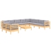 Juego de muebles de jardín 11 pzas y cojines madera maciza pino