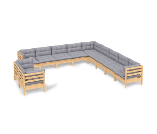 Juego de muebles de jardín 11 pzas y cojines madera maciza pino