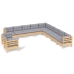 Juego de muebles de jardín 11 pzas y cojines madera maciza pino