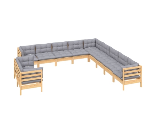 Juego de muebles de jardín 11 pzas y cojines madera maciza pino