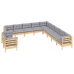Juego de muebles de jardín 11 pzas y cojines madera maciza pino