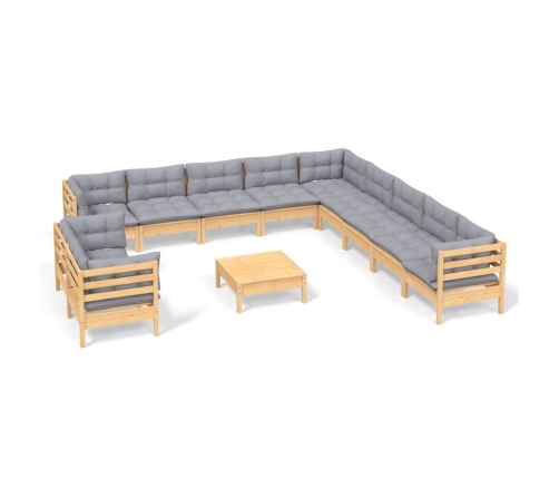 Juego de muebles de jardín 12 pzas y cojines madera maciza pino
