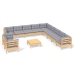Juego de muebles de jardín 12 pzas y cojines madera maciza pino