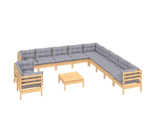 Juego de muebles de jardín 12 pzas y cojines madera maciza pino
