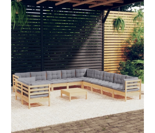 Juego de muebles de jardín 12 pzas y cojines madera maciza pino