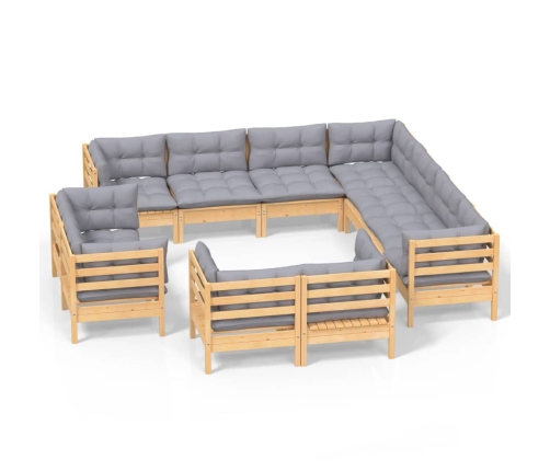 Juego de muebles de jardín 11 pzas y cojines madera maciza pino