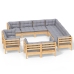 Juego de muebles de jardín 11 pzas y cojines madera maciza pino